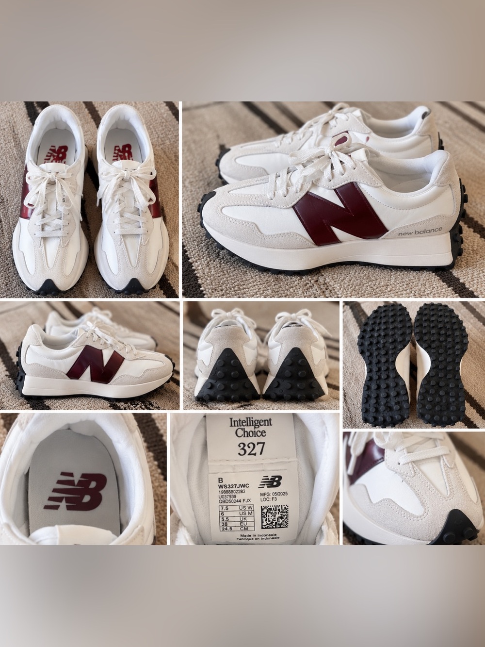 New Balance 327 Sneakers in White and Burgundy